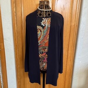 Chicos Navy and Paisley Print Women's Sleeveless Blouse and Cardigan